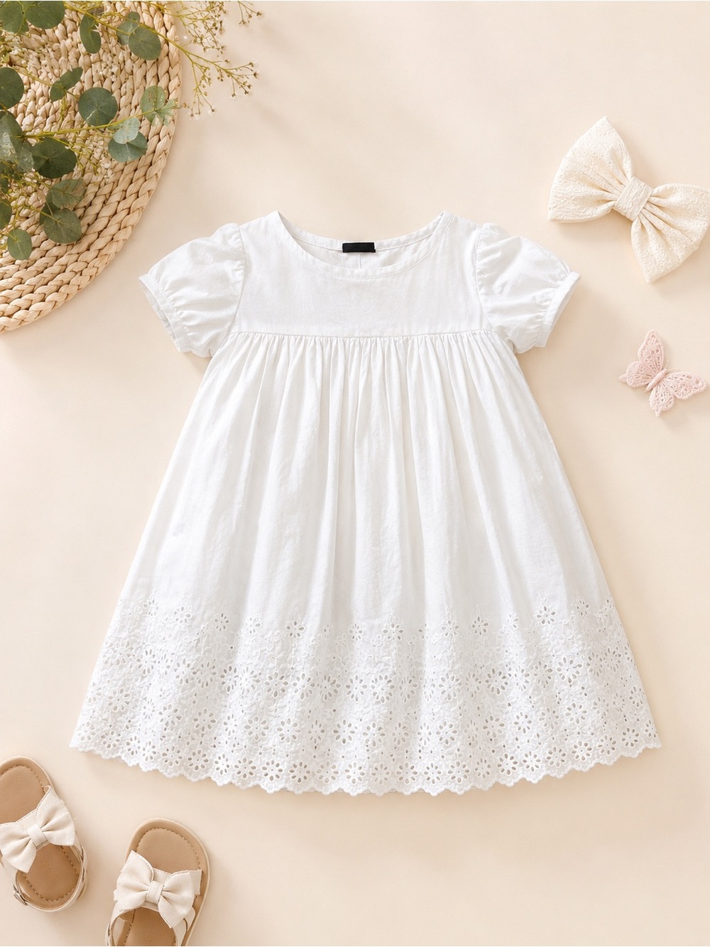 GAP White Eyelet Hem Short Sleeve Dress